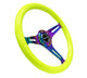NRG Classic Wood Grain Steering Wheel (350mm) Neon Yellow Color w/Neochrome Spokes - My Store