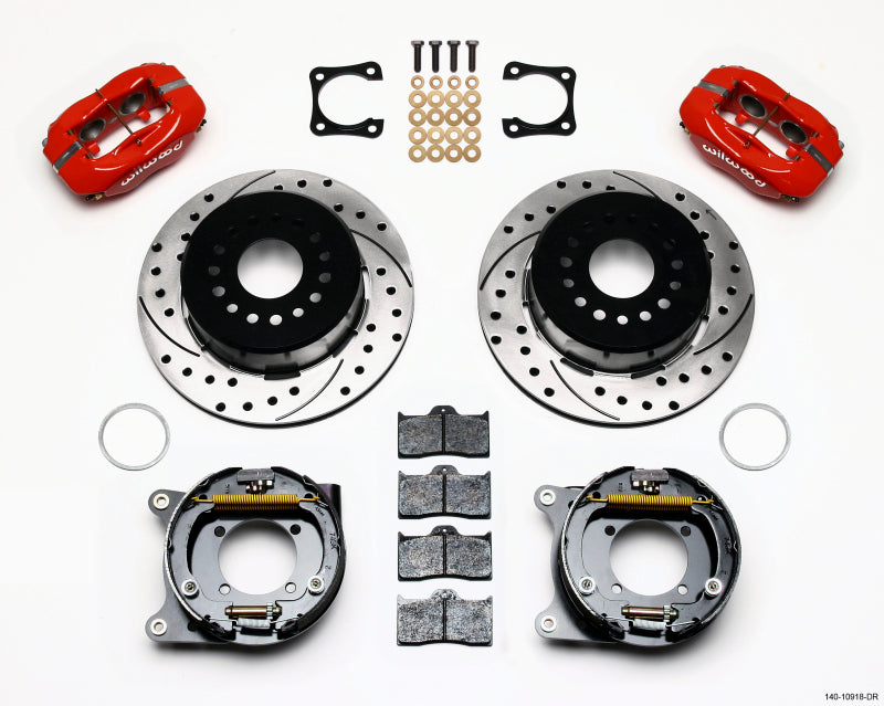 Wilwood Forged Dynalite P/S Park Brake Kit Drilled Red Chevy 12 Bolt-Spec 3.15in Brng Stggrd mt - Mammoth Racing -