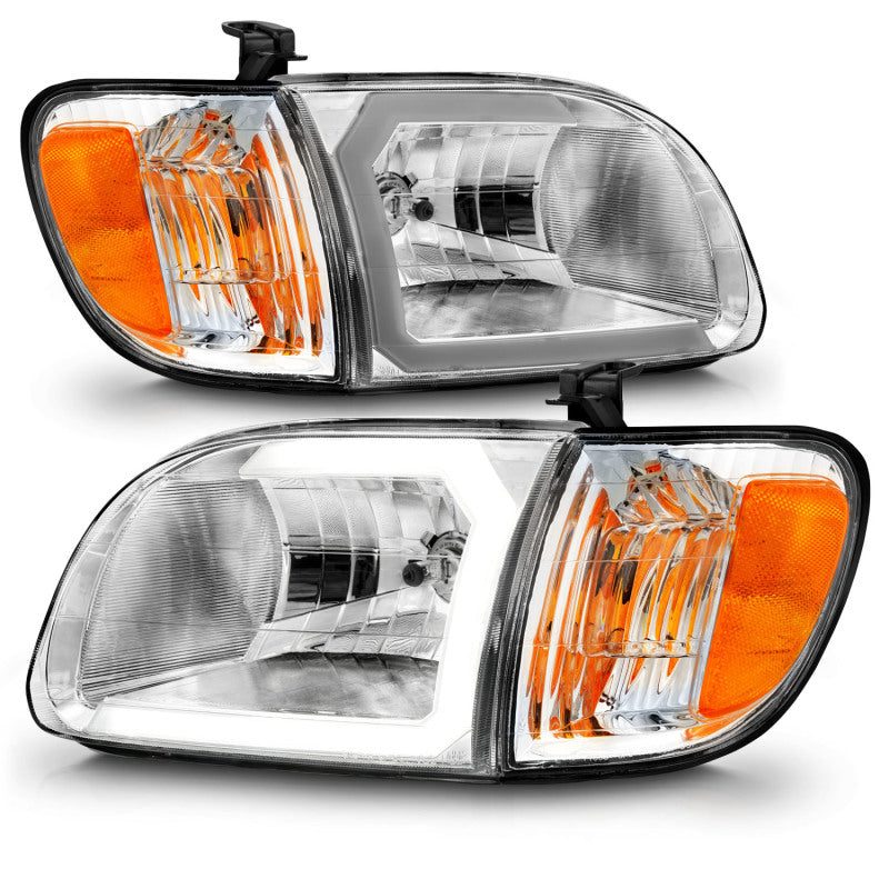 ANZO 00-04 Toyota Tundra (Reg/Acc Cab Only) Crystal Headlights w/Lgt Bar Chrome w/Corner Lights 2pc - Mammoth Racing -