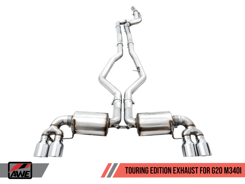 AWE Tuning 2019+ BMW M340i (G20) Resonated Touring Edition Exhaust - Quad Chrome Silver Tips - My Store