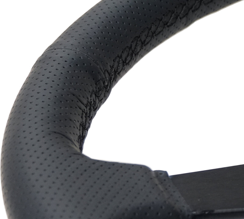 NRG Sport Steering Wheel (350mm / 1.5in Deep) Black Leather Black Stitch w/Matte Black Solid Spokes - My Store