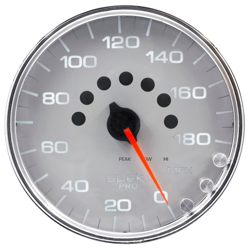 Autometer Spek-Pro Gauge Speedometer 5in 180 Mph Elec. Programmable Silver/Chrome - My Store