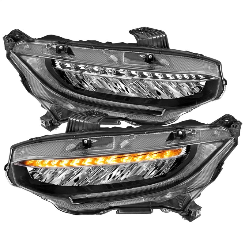 ANZO 16-17 Honda Civic Projector Headlights Plank Style Black w/Amber/Sequential Turn Signal - Mammoth Racing -