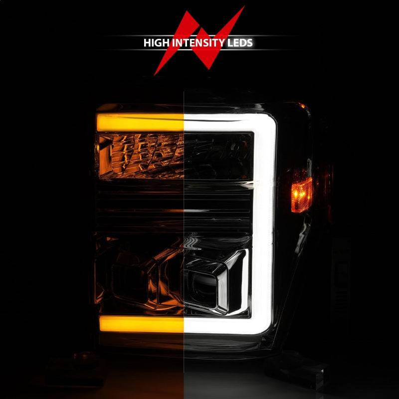ANZO 08-10 Ford F-250 - F-550 Super Duty Projector Headlights w/ Light Bar Switchback Chrome Housing - Mammoth Racing -