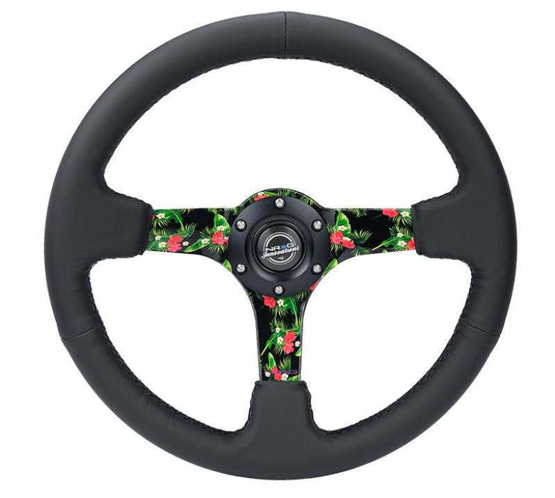 NRG Reinforced Steering Wheel (350mm/ 3in. Deep) Matte Black Spoke/Black Leather/ Yellow Center - My Store