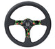 NRG Reinforced Steering Wheel (350mm/ 3in. Deep) Matte Black Spoke/Black Leather/ Yellow Center - My Store