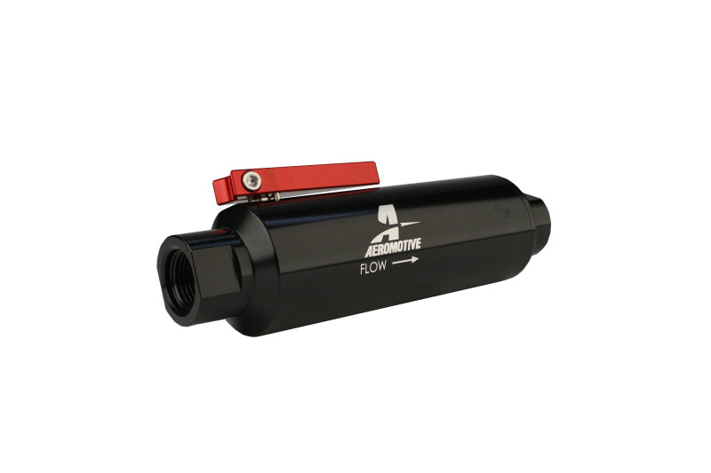 Aeromotive In-Line AN-10 Filter w/ Shutoff Valve 100 Micron SS Element - Black Anodize Finish - My Store