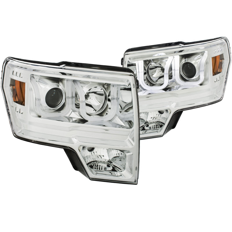 ANZO 2009-2014 Ford F-150 Projector Headlights w/ U-Bar Chrome Amber (HID TYPE) (WITHOUT HID KIT) - Mammoth Racing -