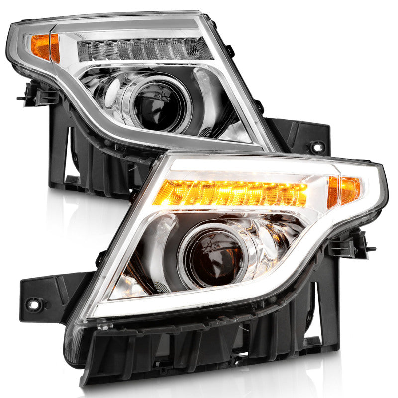 ANZO 11-15 Ford Explorer Projector Headlights w/ Light Bar Chrome Housing w/ Amber light - Mammoth Racing -
