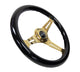 NRG Classic Wood Grain Steering Wheel (350mm) Black Grip w/Chrome Gold 3-Spoke Center - My Store