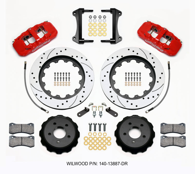 Wilwood Aero6 Front Hat Kit 15.00 Drilled Red 2015-Up Mustang w/Lines - My Store