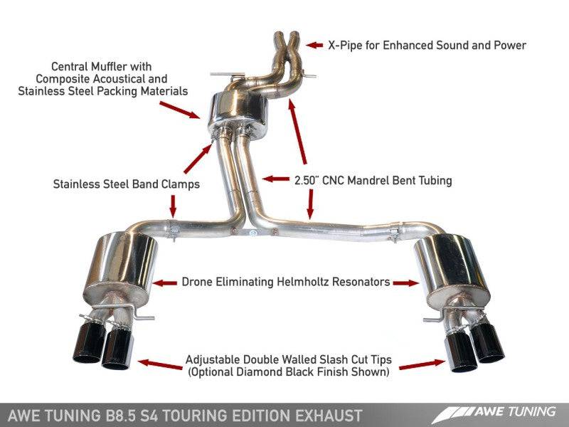 AWE Tuning Audi B8.5 S4 3.0T Touring Edition Exhaust System - Chrome Silver Tips (102mm) - My Store