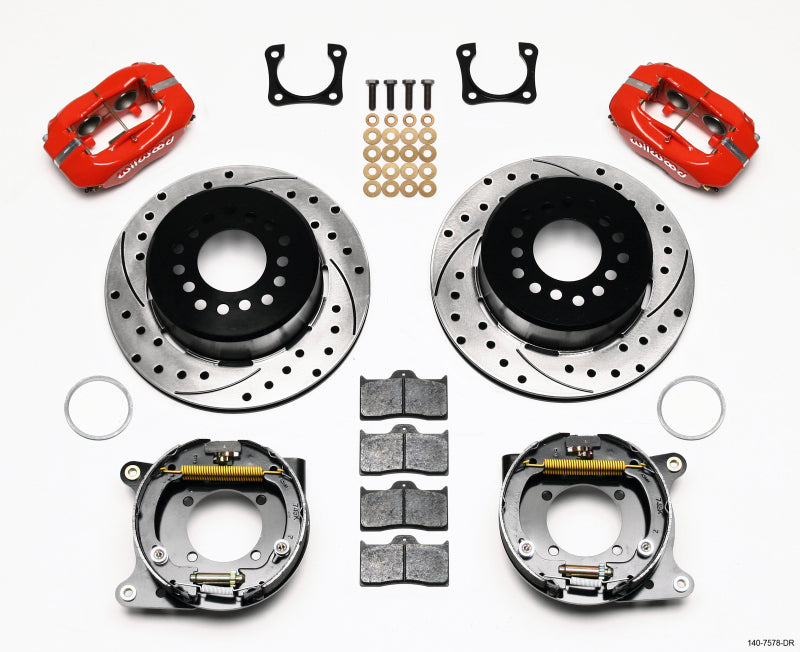 Wilwood Forged Dynalite P/S Park Brake Kit Drilled Red Chevy 12 Bolt-Spec 3.15in Brng - My Store