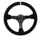 NRG Reinforced Steering Wheel (350mm / 3in. Deep) Blk Suede/X-Stitch w/5mm Blk Spoke & Yellow CM - My Store