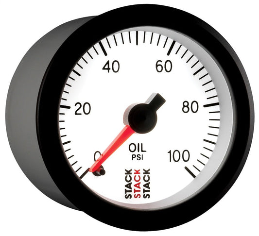 Autometer Stack 52mm 0-100 PSI 1/8in Nptf Male Pro Stepper Motor Oil Pressure Gauge - White