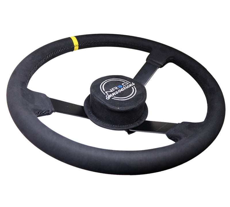 NRG Reinforced Steering Wheel (380mm) Nascar/ Alcantara 3 Spoke w/ NRG Logo/ Removable Crushed Pad - My Store