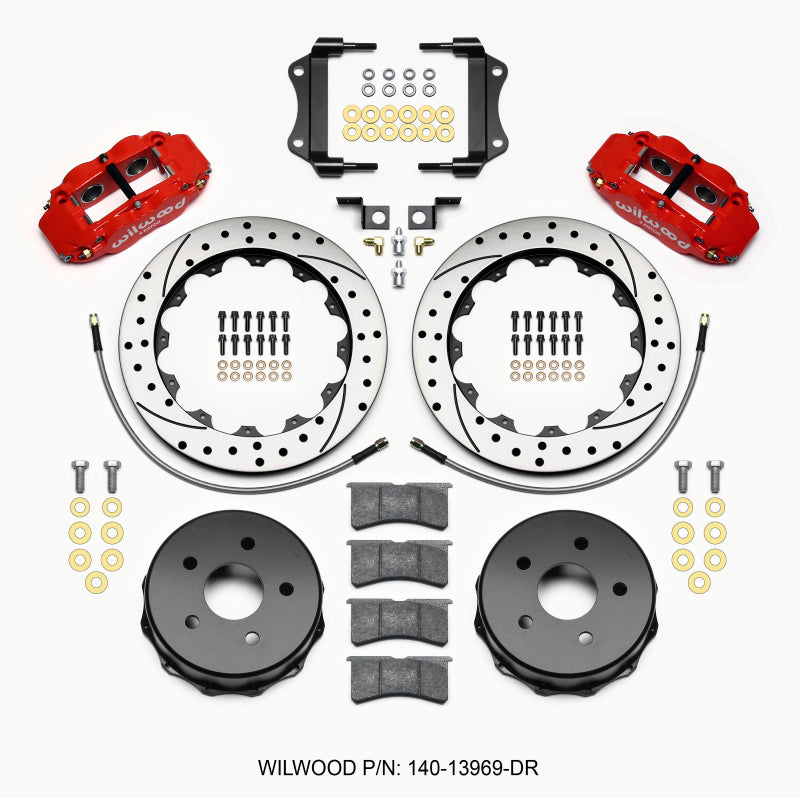 Wilwood Narrow Superlite 4R Rear Kit 12.88in Drilled Red 2007-up Jeep JK w/Lines - My Store