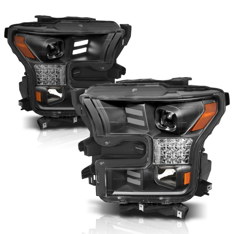 ANZO 15-17 Ford F-150 Project Headlights w/ Plank Style Design Black w/ Amber Sequential Turn Signal - Mammoth Racing -