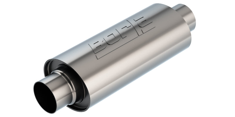 Borla Universal Muffler 5in. x 6.25in. X 13.5in. Body 18.5in. OAL 3in I.D. In/Out Brushed T-304 - Mammoth Racing -