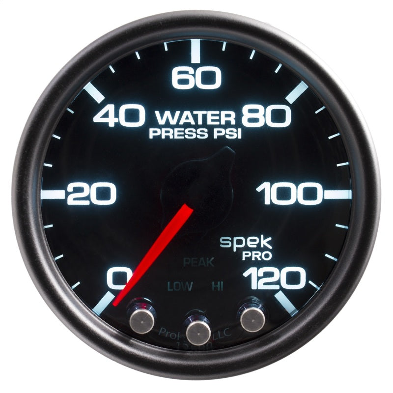 Autometer Spek-Pro Gauge Water Press 2 1/16in 120psi Stepper Motor W/Peak & Warn Blk/Smoke/Blk - My Store
