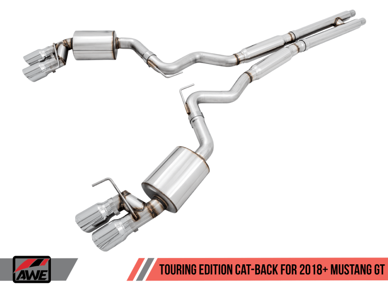 AWE Tuning 2018+ Ford Mustang GT (S550) Cat-back Exhaust - Touring Edition (Quad Diamond Black Tips) - My Store