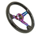NRG Carbon Fiber Steering Wheel (350mm / 1.5in. Deep) Neochrome 3-Spoke Design w/Slit Cuts - My Store