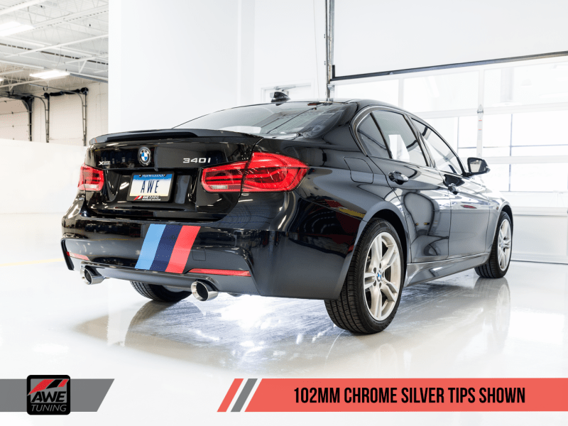 AWE Tuning BMW F3X 340i Touring Edition Axle-Back Exhaust - Chrome Silver Tips (102mm) - My Store