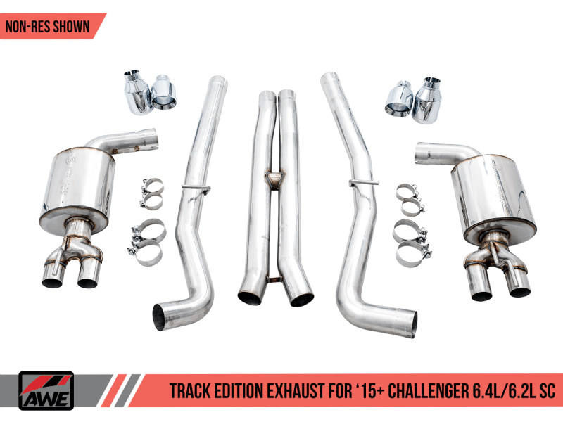 AWE Tuning 2015+ Dodge Challenger 6.4L/6.2L SC Track Edition Exhaust - Quad Chrome Silver Tips - My Store