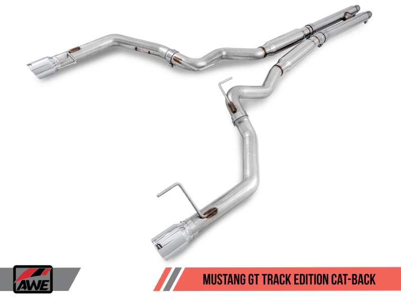 AWE Tuning S550 Mustang GT Cat-back Exhaust - Track Edition (Chrome Silver Tips) - Mammoth Racing -