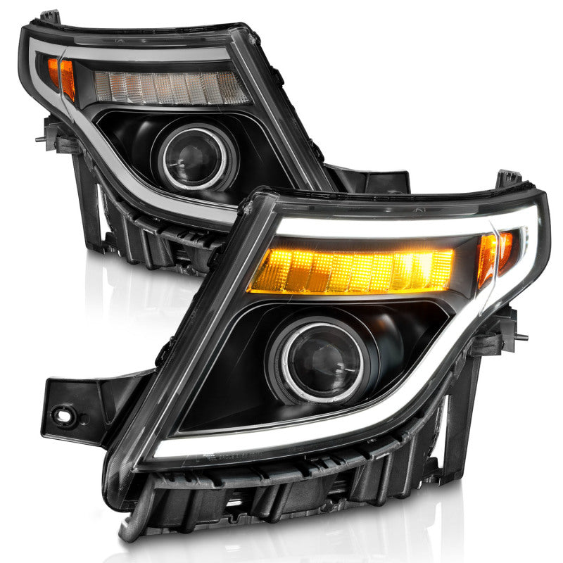 ANZO 11-15 Ford Explorer (w/Factory Halogen HL Only) Projector Headlights w/Light Bar Black Housing - Mammoth Racing -