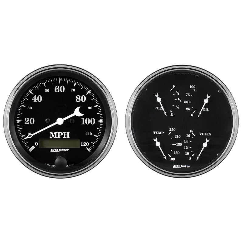 Auto Meter Gauge Kit 2 pc. Quad & Speedometer 5in Old Tyme Black - My Store