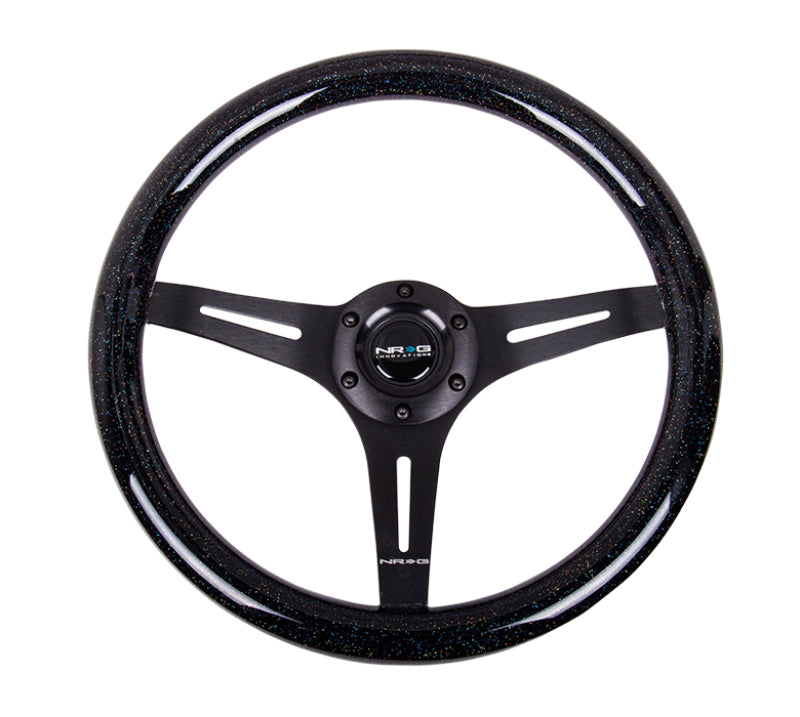NRG Classic Wood Grain Steering Wheel (350mm) Black Sparkled Grip w/Black 3-Spoke Center - My Store