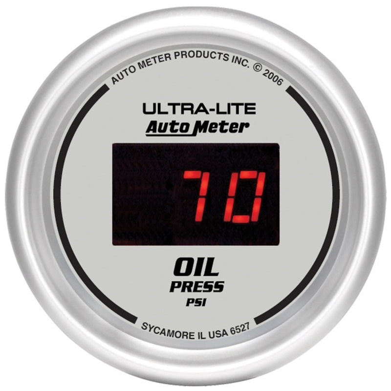 Autometer Ultra-Lite 2-1/16in 100psi Silver Dial Digital Oil Pressure Gauge w/ Red LED - My Store