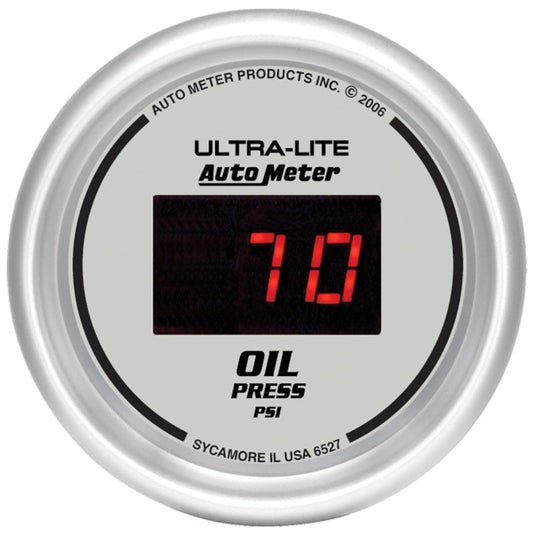 Autometer Ultra-Lite 2-1/16in 100psi Silver Dial Digital Oil Pressure Gauge w/ Red LED - My Store