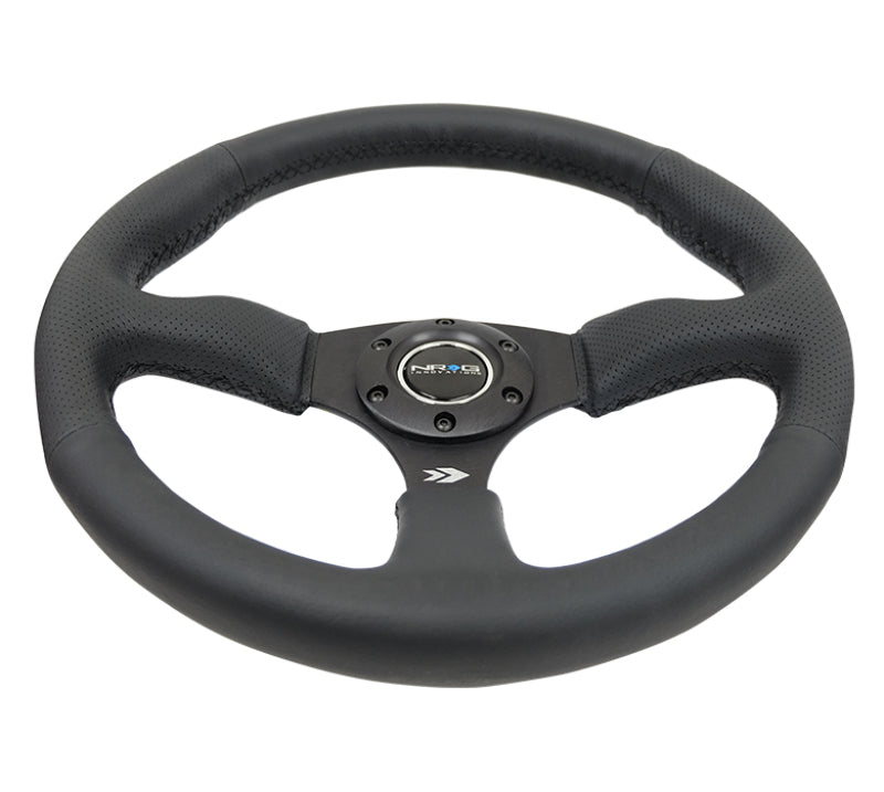 NRG Reinforced Steering Wheel (350mm / 2.5in. Deep) Blk Leather Comfort Grip w/5mm Matte Blk Spokes - My Store
