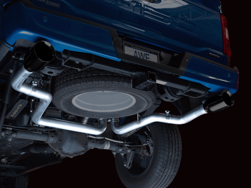 AWE 0FG 21+ Ford F150 Dual Split Rear Cat-Back Exhaust- 5in Diamond Black Tips - My Store