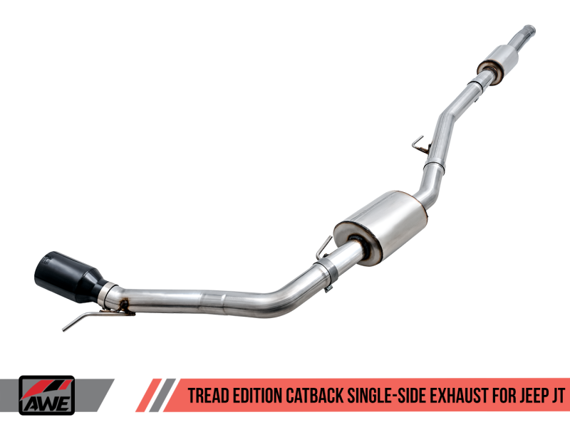 AWE Tuning 20-21 Jeep Gladiator JT 3.6L Tread Edition Cat-Back Single Side Exhaust - Diamond Blk Ti - Mammoth Racing -