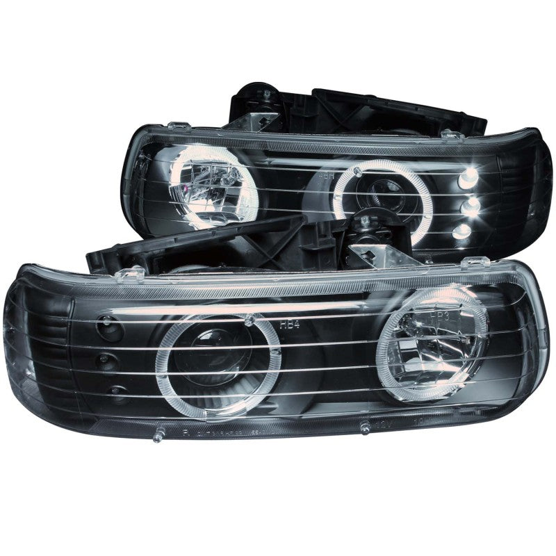 ANZO 1999-2002 Chevrolet Silverado 1500 Projector Headlights w/ Halo Black - Mammoth Racing -