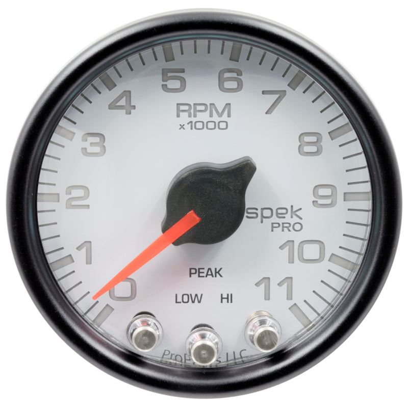 Autometer Spek-Pro Gauge Tach 2 1/16in 11K Rpm W/ Shift Light & Peak Mem Wht/Blk - My Store