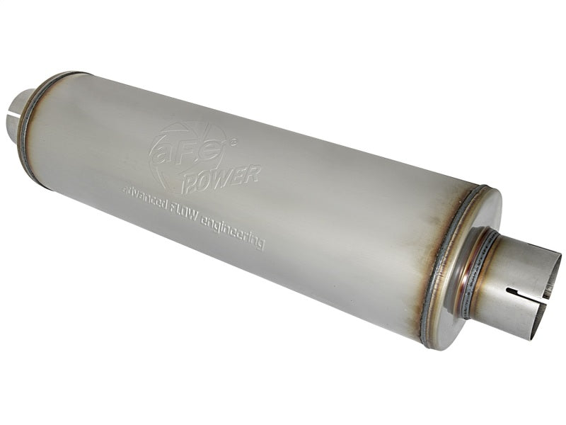 aFe MACH Force-Xp 409 SS Muffler 3-1/2in ID Center/Center x 7in Dia x 24in L - Round Body - Mammoth Racing -