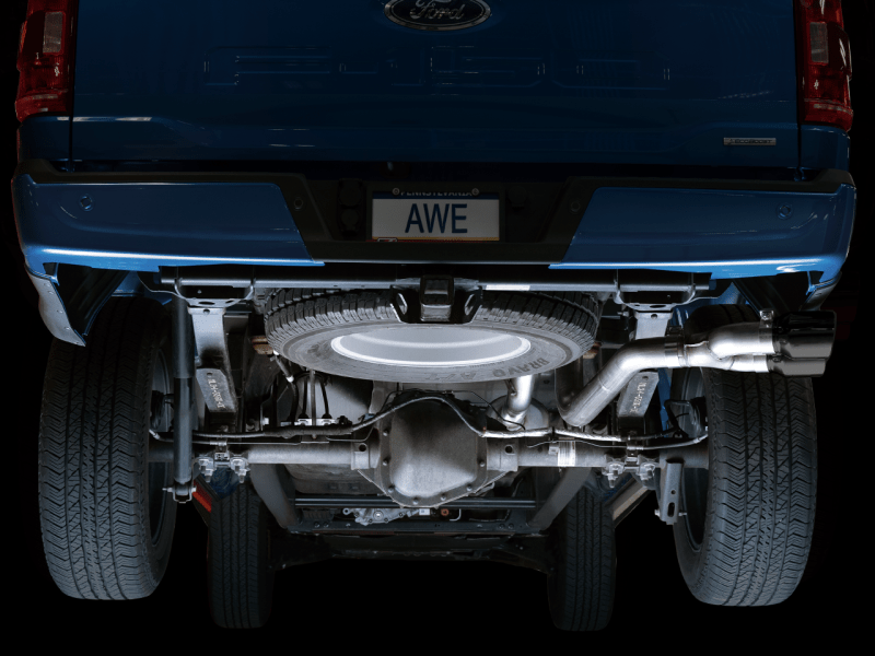 AWE 0FG 21+ Ford F150 Dual Side Exit Cat-Back Exhaust - 4.5in Diamond Black Tips - My Store