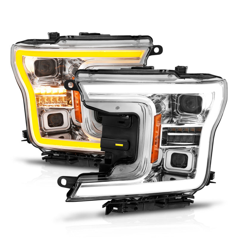 ANZO 18-20 Ford F-150 (w/o Fctry LED) Full LED Proj Headlights w/Light Bar Swtchbk Seq. Chrome w/Int - Mammoth Racing -