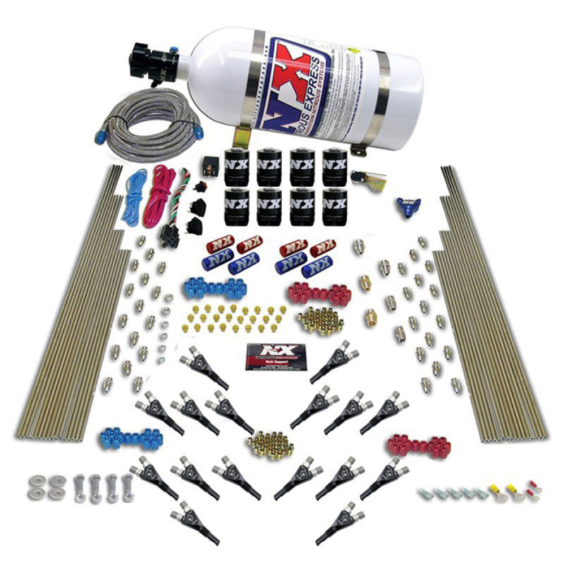 Nitrous Express Shark Dual Stage/Gas 16 Nozzles 8 Solenoids Nitrous Kit (200-1200HP) w/10lb Bottle - My Store