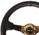 NRG Reinforced Steering Wheel (350mm / 3in. Deep) Blk Leather/Red BBall Stitch w/4mm Gold Spokes - My Store