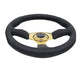 NRG Reinforced Steering Wheel (350mm / 2.5in. Deep) Leather Race Comfort Grip w/4mm Gold Spokes - My Store