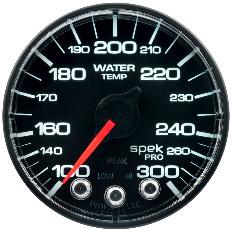 Autometer Spek-Pro Gauge Water Temp 2 1/16in 300f Stepper Motor W/Peak & Warn Blk/Blk - My Store