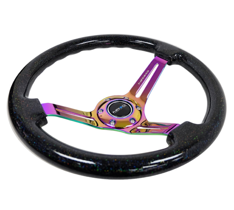 NRG Reinforced Steering Wheel (350mm / 3in. Deep) Blk Multi Color Flake w/ Neochrome Center Mark - My Store