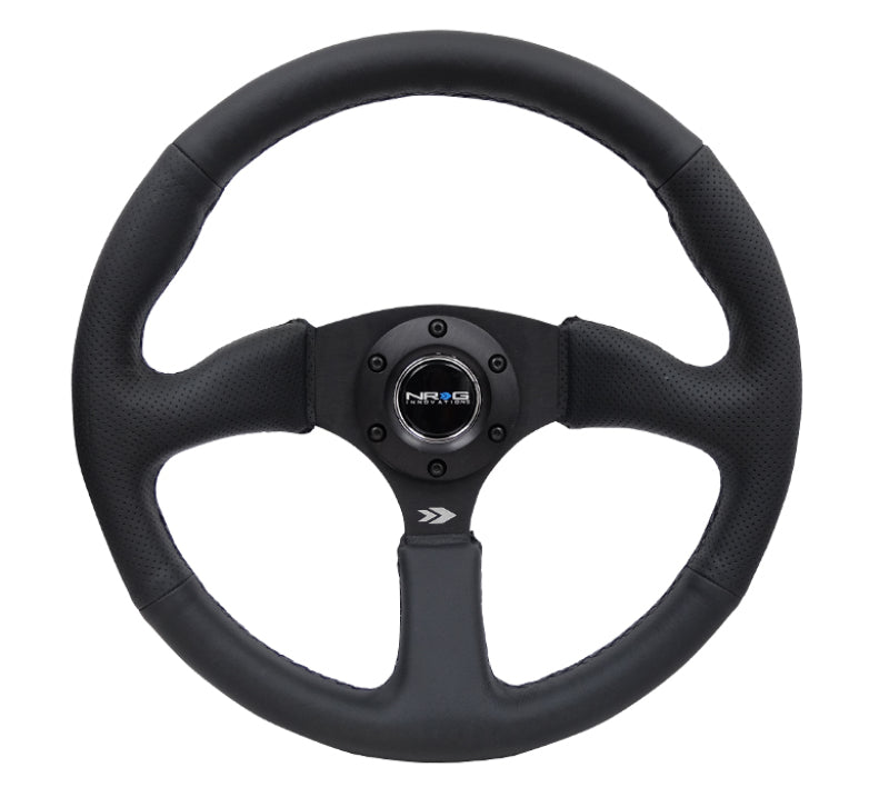 NRG Reinforced Steering Wheel (350mm / 2.5in. Deep) Blk Leather Comfort Grip w/5mm Matte Blk Spokes - My Store