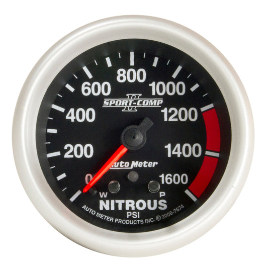 Autometer Sport-Comp II Pro Control 2-5/8in 1600 PSI Nitrous Pressure Gauge w/ Peak and Warn - My Store