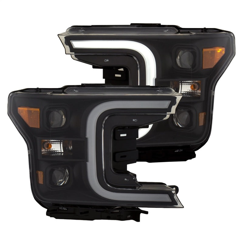 ANZO 18-19 Ford F-150 LED Projector Headlights w/ Plank Style Switchback Black w/ Amber - Mammoth Racing -